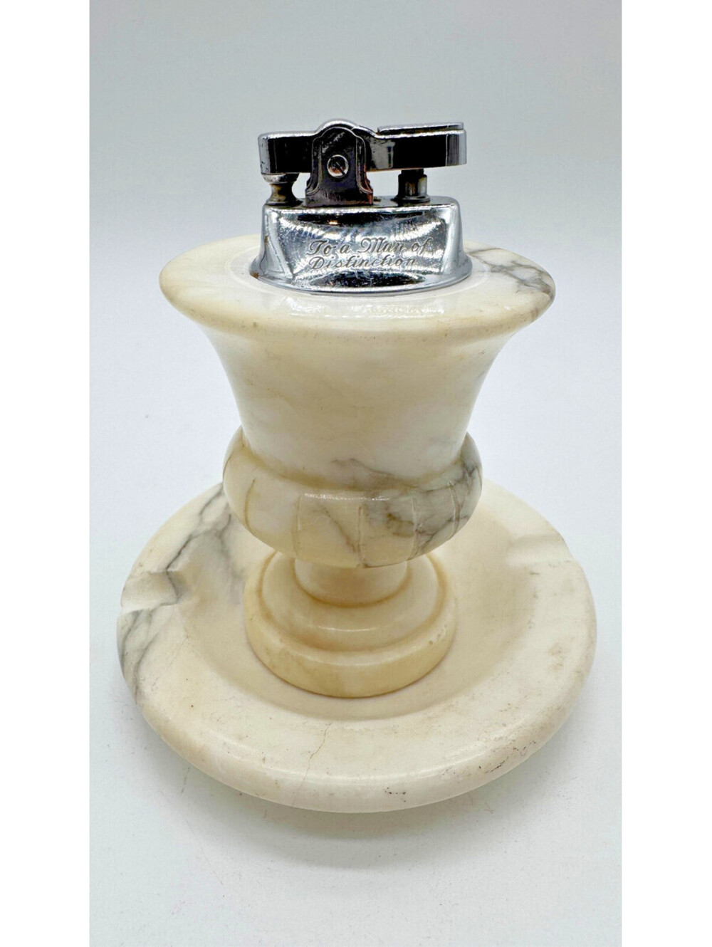 Vintage Italian Alabaster Table Lighter Ashtray Set Man of Distinction Italy
